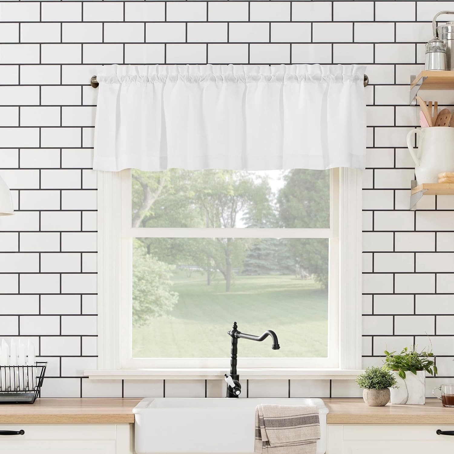 Martine Semi-Sheer Microfiber Kitchen Curtain Set, 54” x 36”, White Elegance