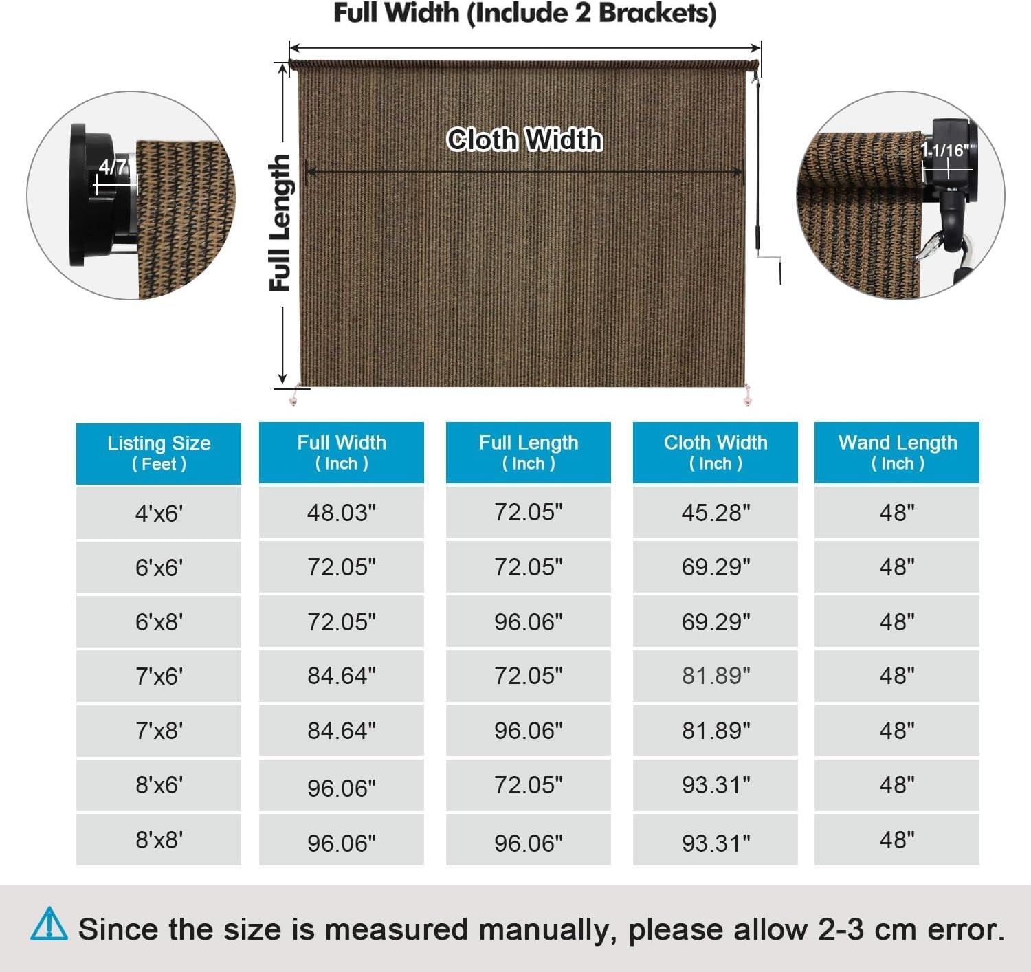 10′(W) x8′(H) Mocha Outdoor Roller Shade – Cordless Exterior Roll Up Sun Shade