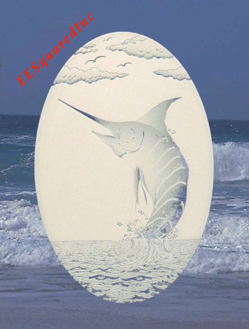 Marlin Window Decal for Glass – OVAL 15×23 Static Cling Tropical Fishing Decor