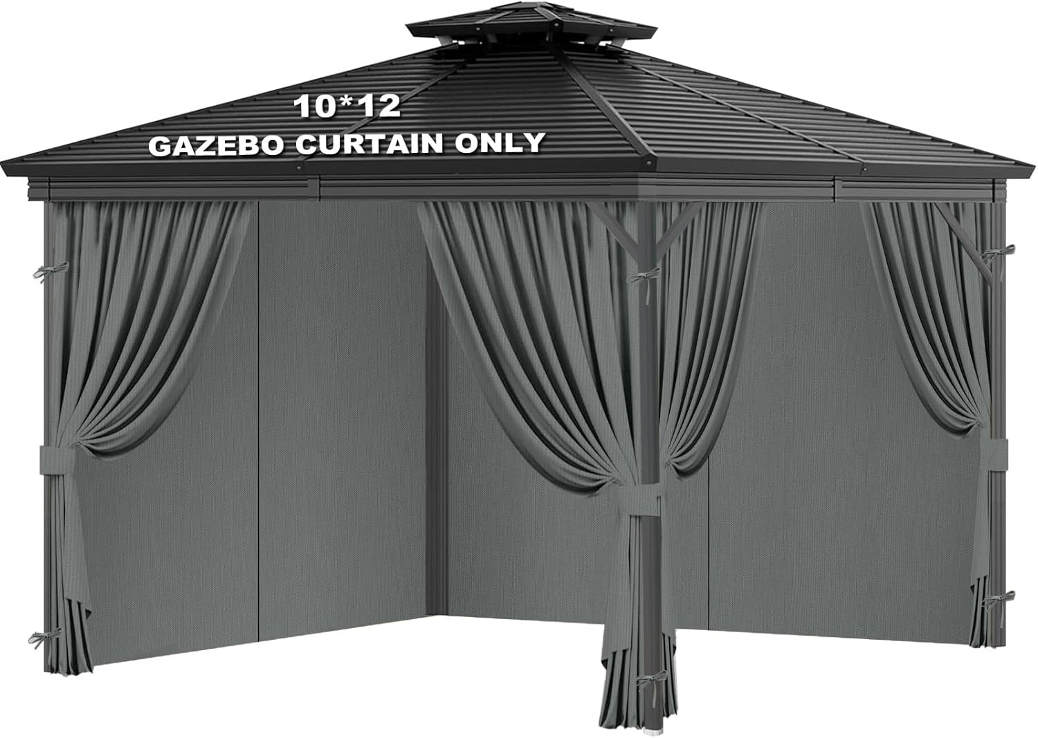 Waterproof 10×12 Ft Gray Privacy Curtains for Gazebos – 4-Piece Set