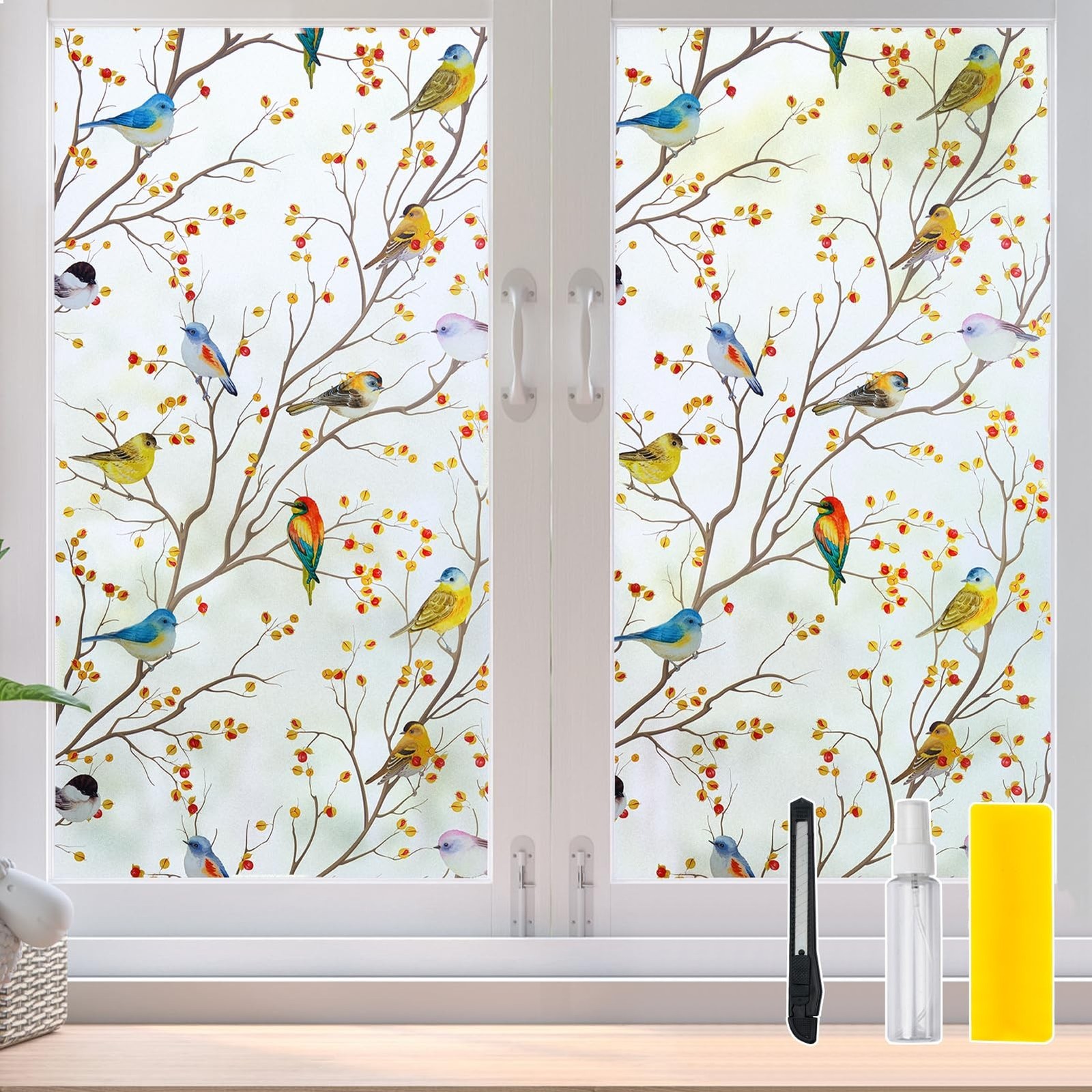 DKTIE Country Rustic Stain Glass Window Film for Glass Two-Way Privacy Day an…