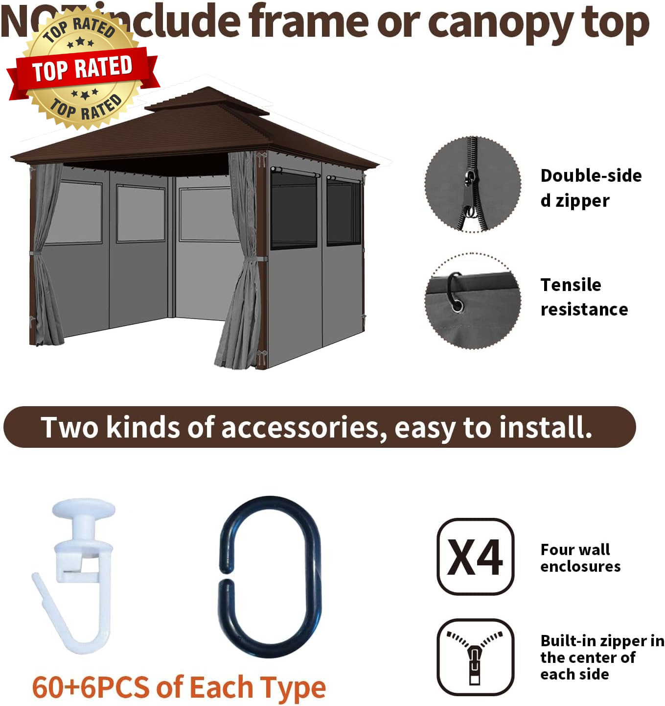 Gazebo Universal Replacement Privacy Curtain, 12’X12′ Gazebo Curtains Outdoor Wa