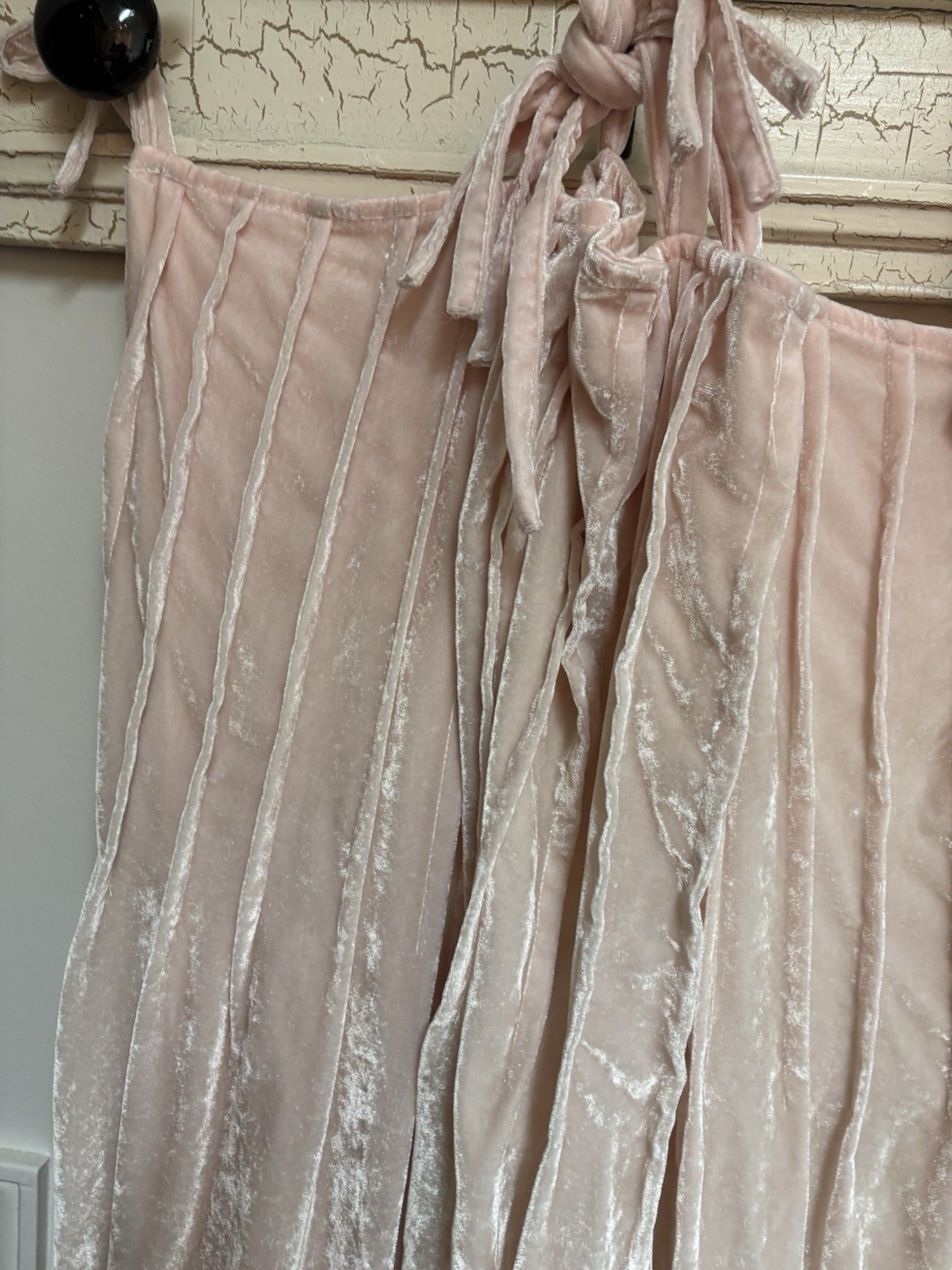 Set/2 Pottery Barn Teen 44×84” Shimmer Velvet Tie Top Drapes Blush Pink