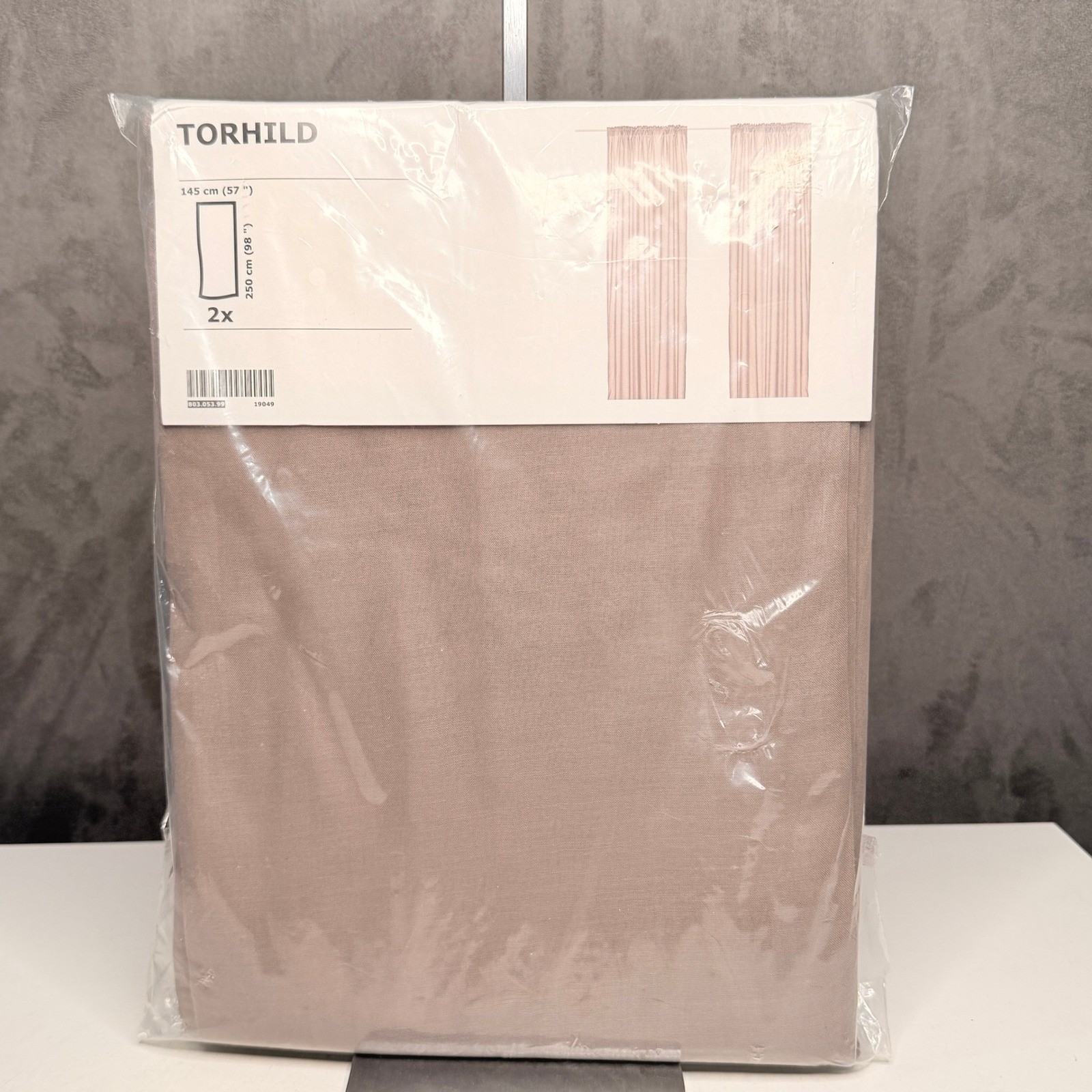 IKEA TORHILD Curtains Pair 57×98 Grey Brown Beige Sheer 100% Polyester Set 2 NEW