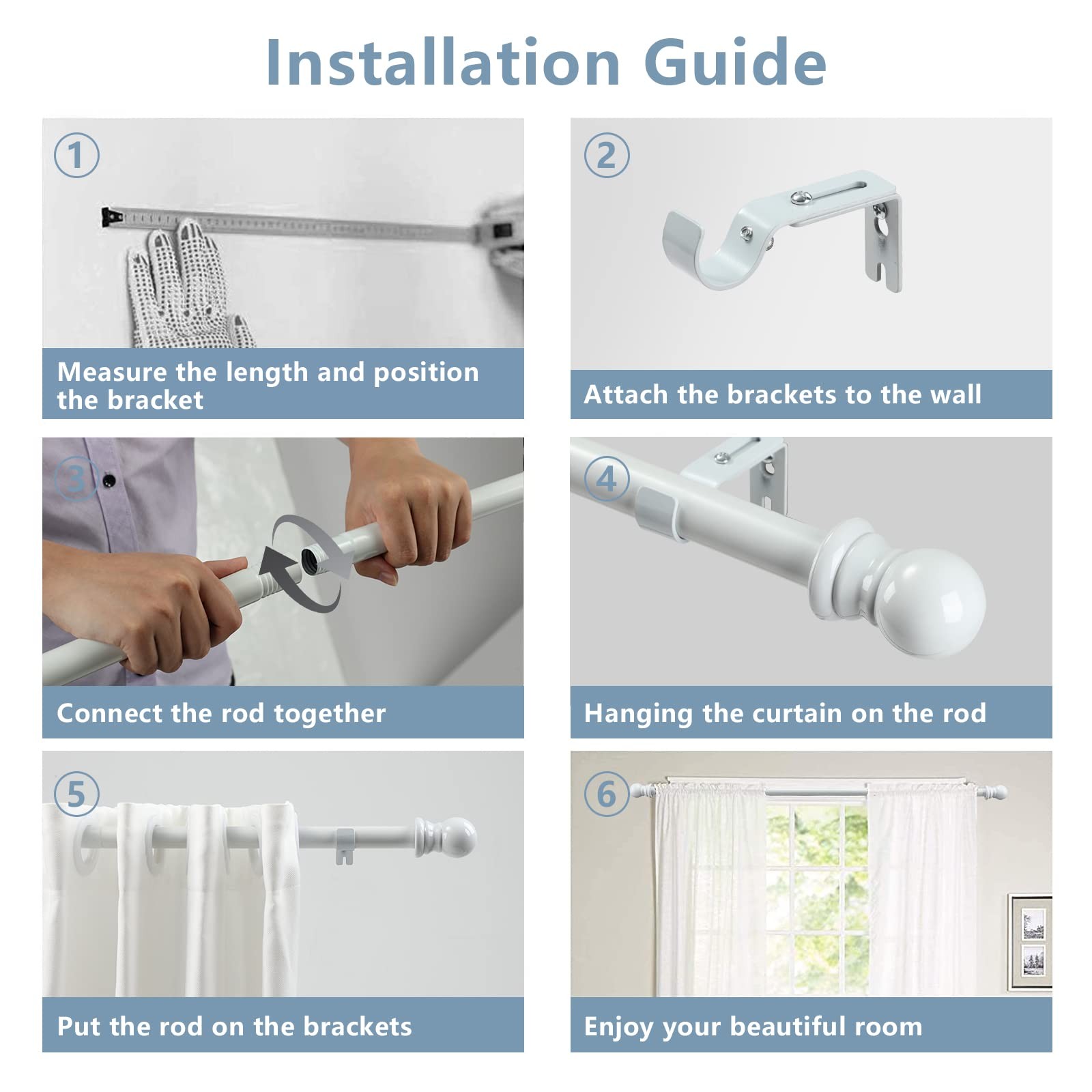 Curtain Rods for Windows 66 to 144” – 1 Inch Heavy Duty Curtain Rod Set,Adjus…