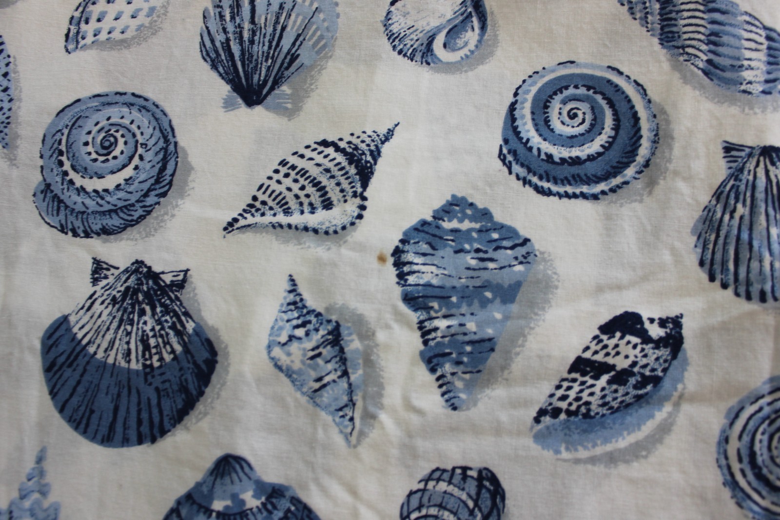 Custom Curtains Blue White Seashell Toile Vtg 3-Pc Drapery Set Beachcomber