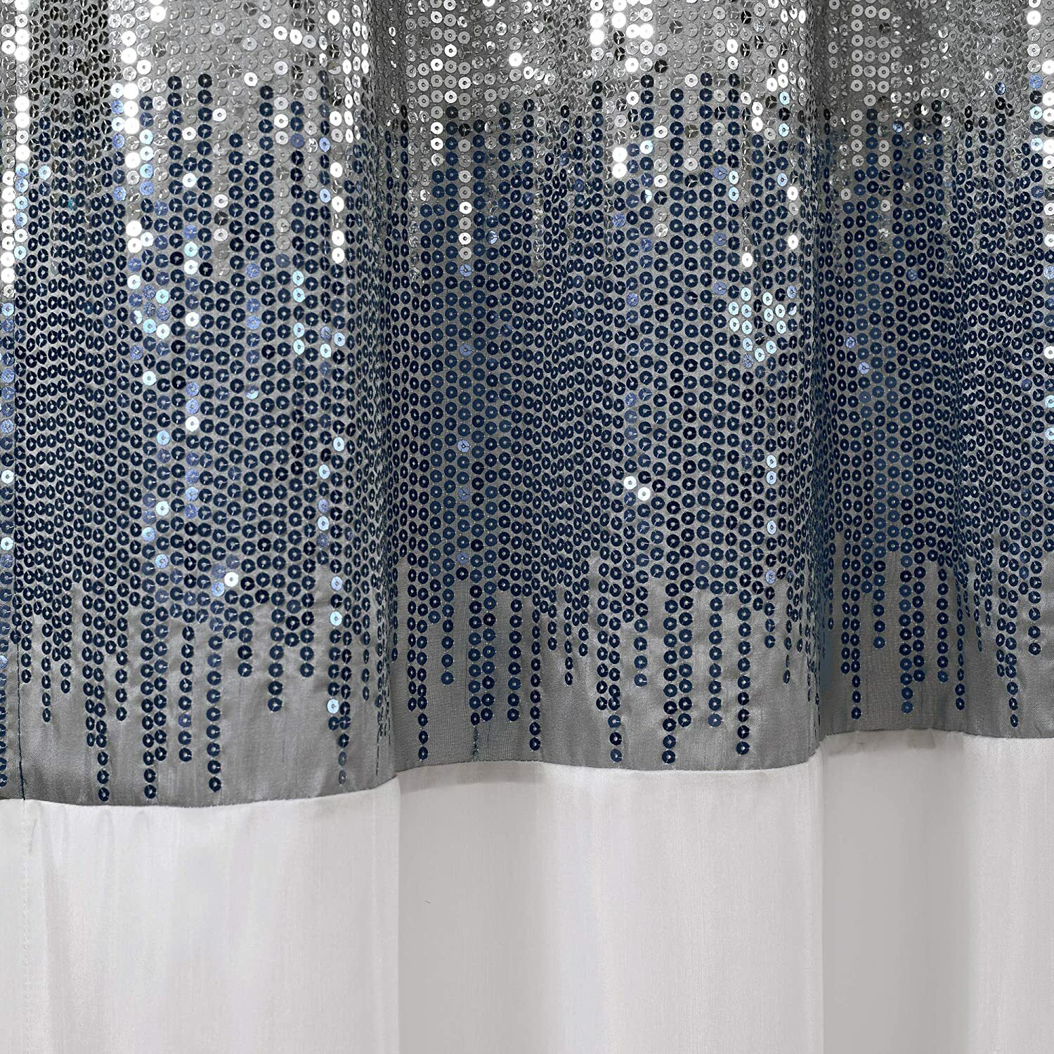 Set 2 Navy Blue White Sequin Striped Curtains Panels Drapes 84 in L Rod Pocket
