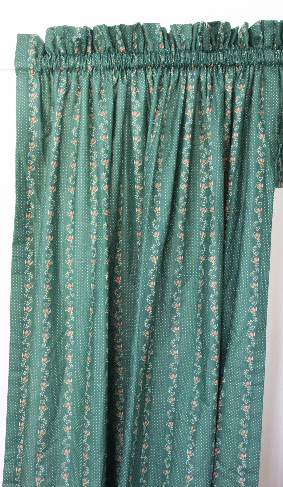 Vtg 1980s Custom Drapery Ensemble 198×67 Green Floral Vine Lined Curtain Panels