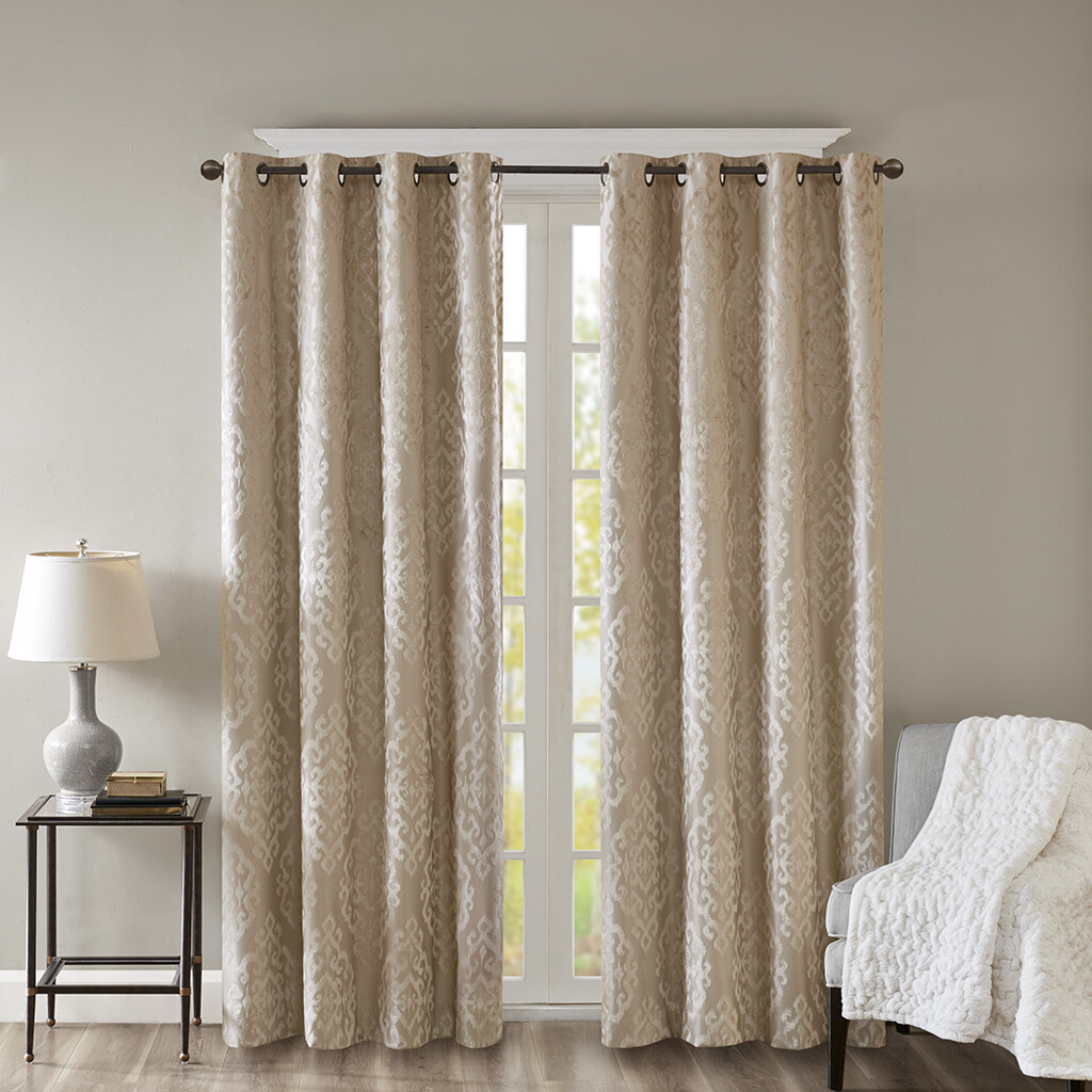 SunSmart Mirage Knitted Jacquard Damask Total Blackout Grommet Top Curtain