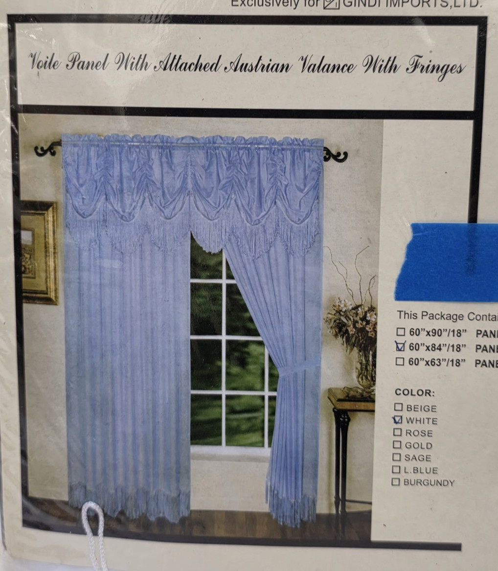 New! VALERIE voile Panel With Attached Austrian Valance White 60×84/18″