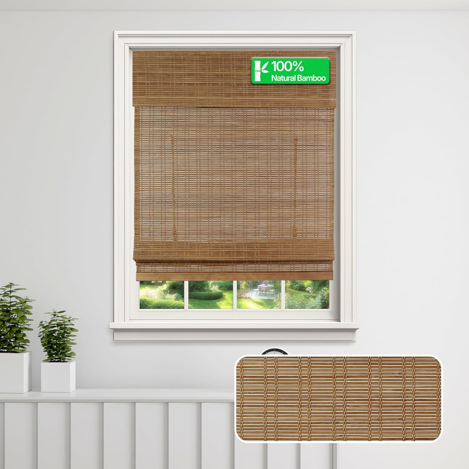 Cordless Bamboo Roman Shade Blind Light Filtering 22.5″ W x 48″ H Ceylon