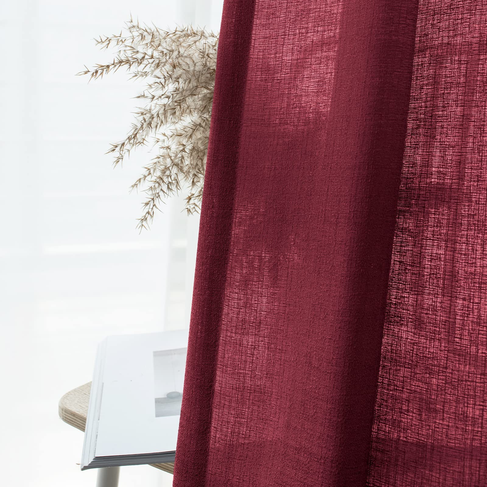 Burgundy Semi Sheer French Door Sidelight Curtains 72 Inches Long Linen Look Fro