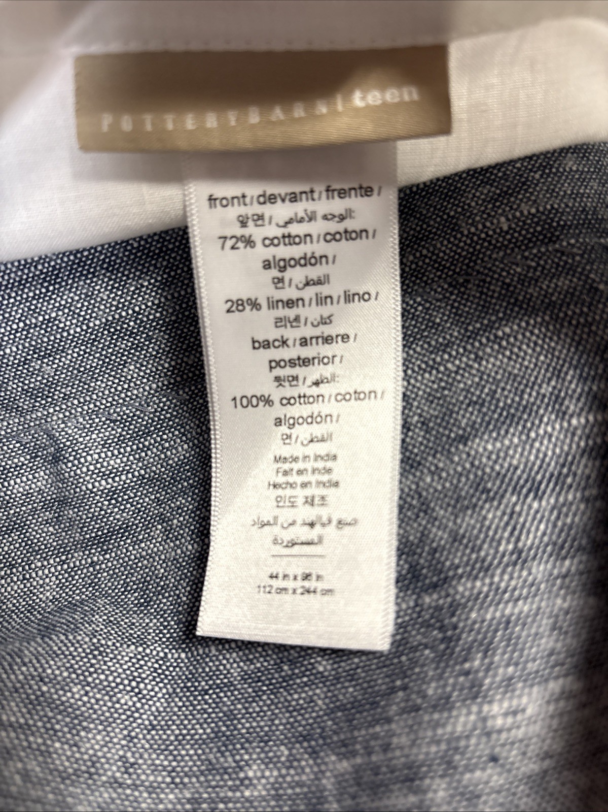 Pottery Barn Linen Cotton Curtain 2 Panels Denim Light Filtering Lined 44×96