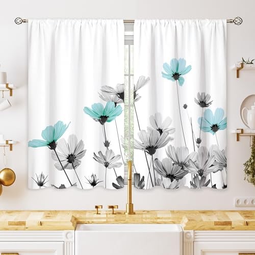 Farmhouse Teal Grey Floral Kitchen 27.5″W x 39″L (Pack of 2) Teal Gray Flower