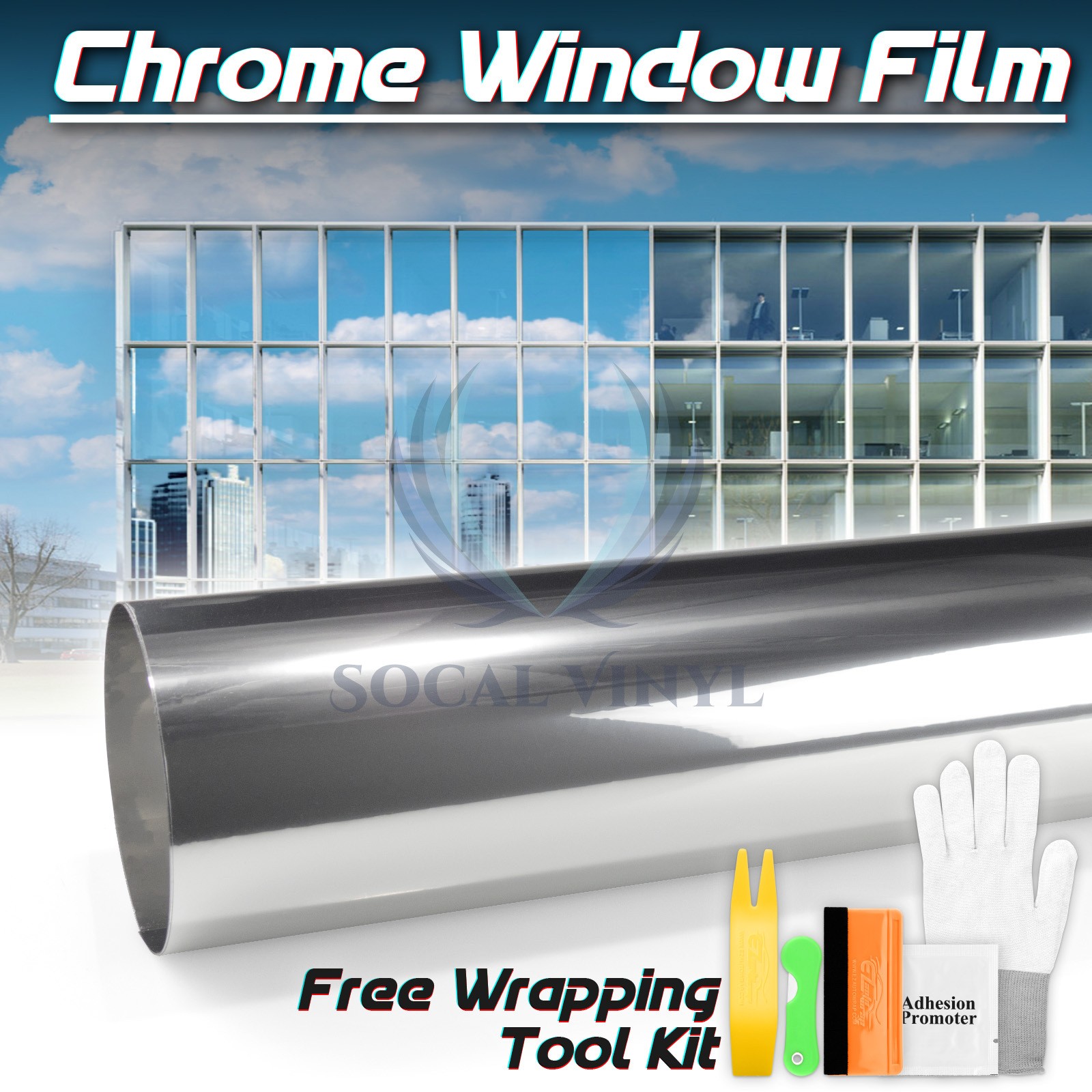Silver Chrome Window Tint One Way Mirror Film UV Heat Reflective Home Office DIY