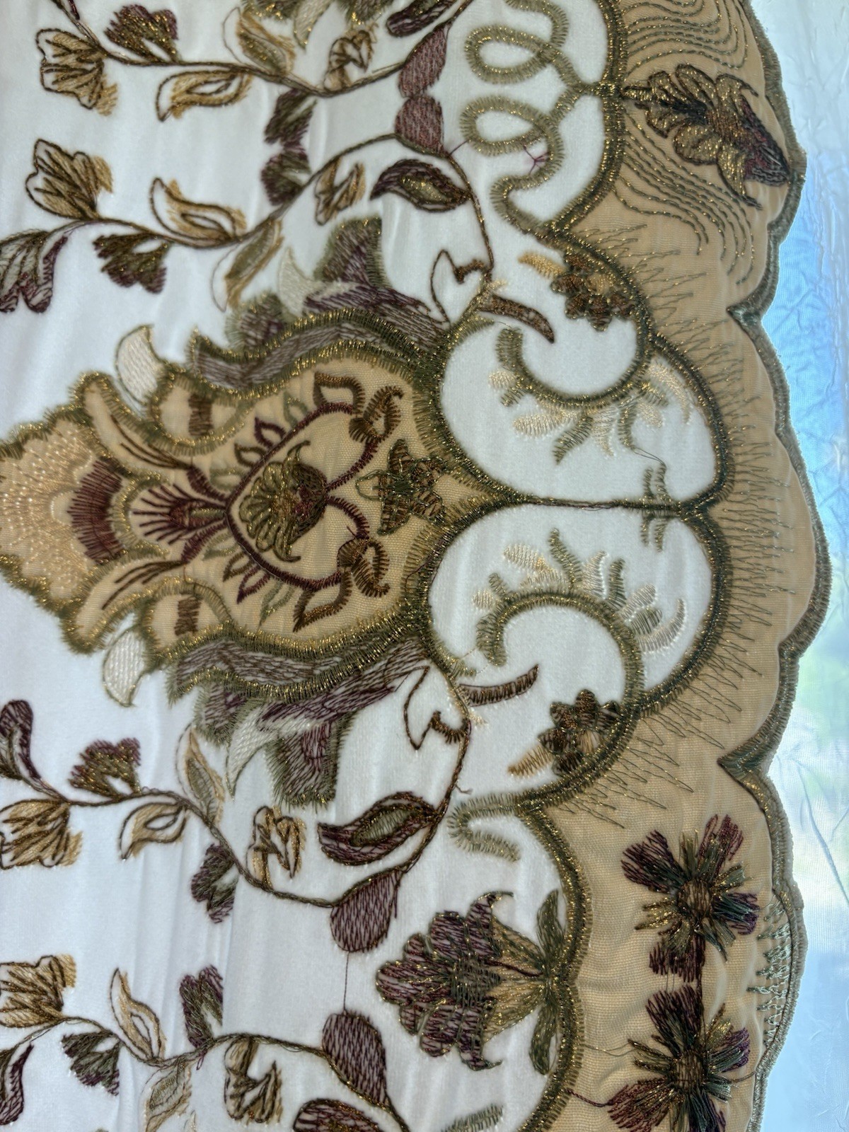 Embroidered Floral Rod Pocket Curtain Panels Pair 27x 114 Cream Velvet