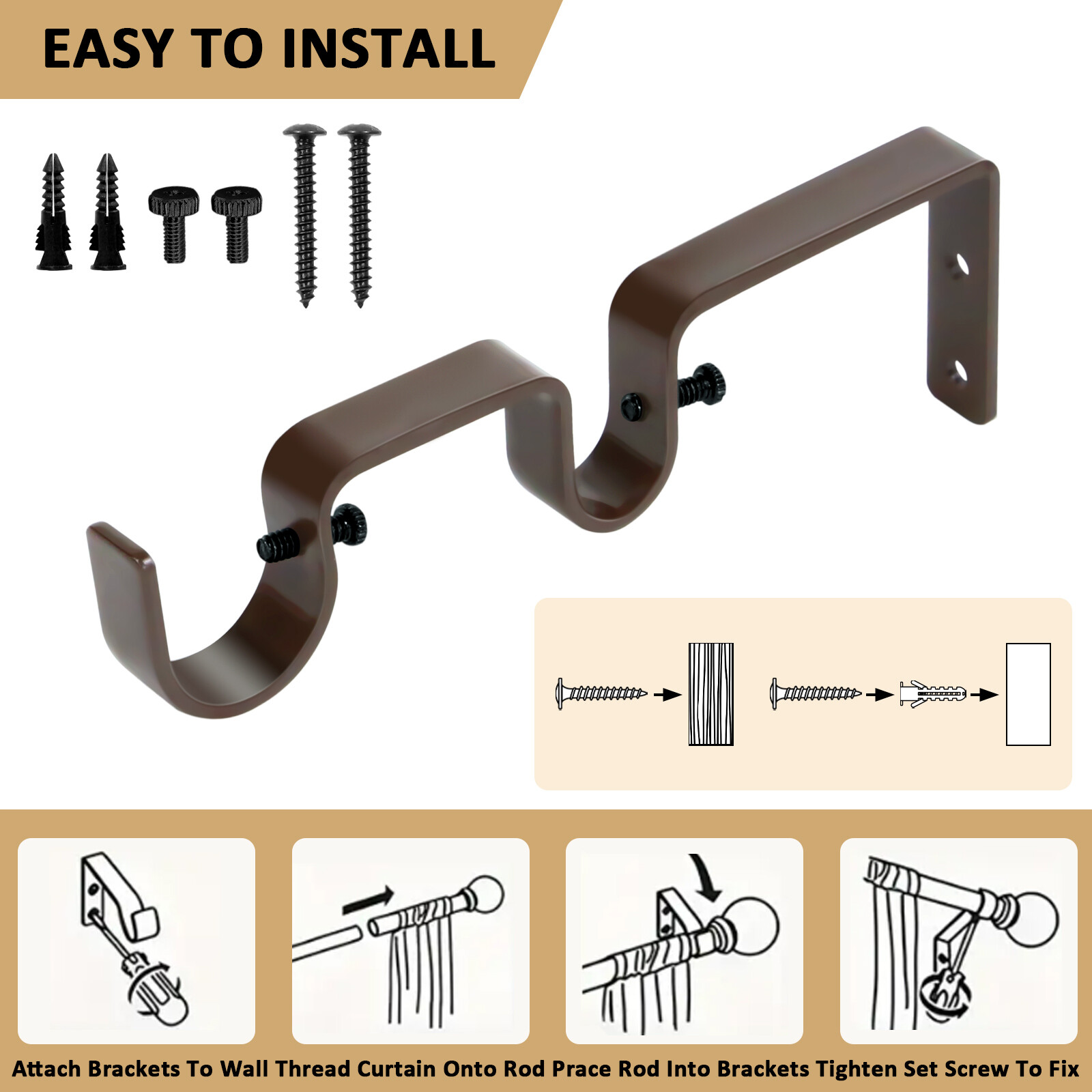 2/3 PCS Double Curtain Rod Brackets – Sturdy Metal Wall Holders for Curtain Rods