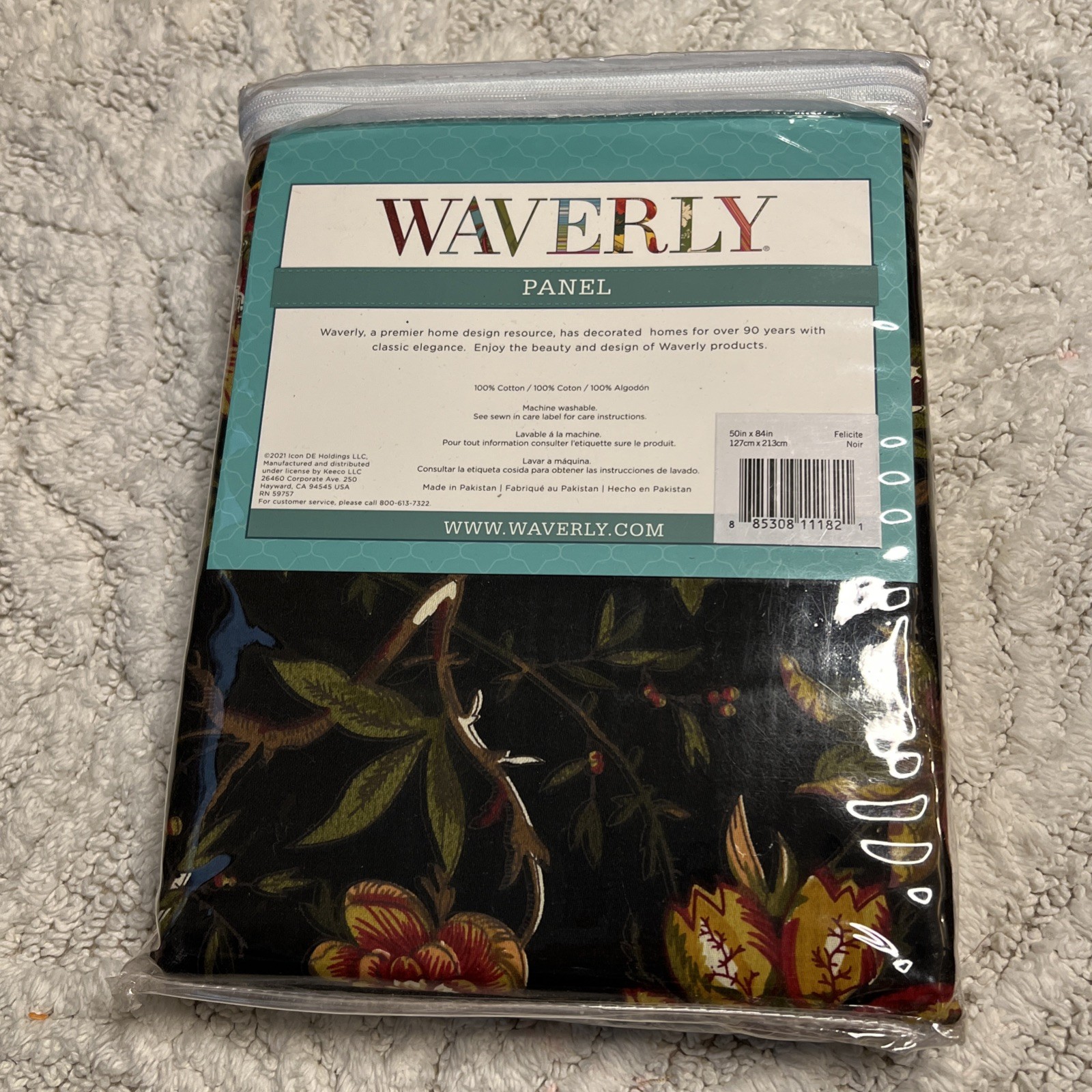 Waverly Felicite Noir Black Floral Window Panel or Material 100% Cotton 50″x84″