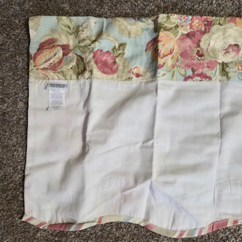Waverly Spring Bling Valance Cabbage Rose Stiped Scalloped Blue Pink Green EXC