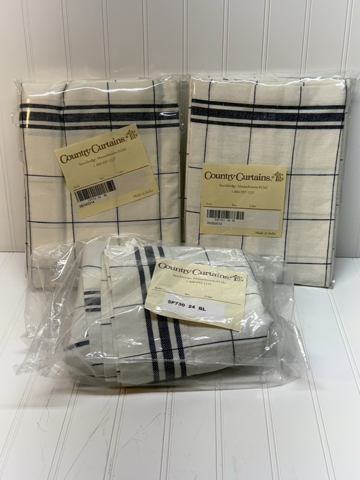 Country Curtains Brand 5 Valances Blue Window Pane 2- 42”x36” 2- 41”x24” 80”x16”