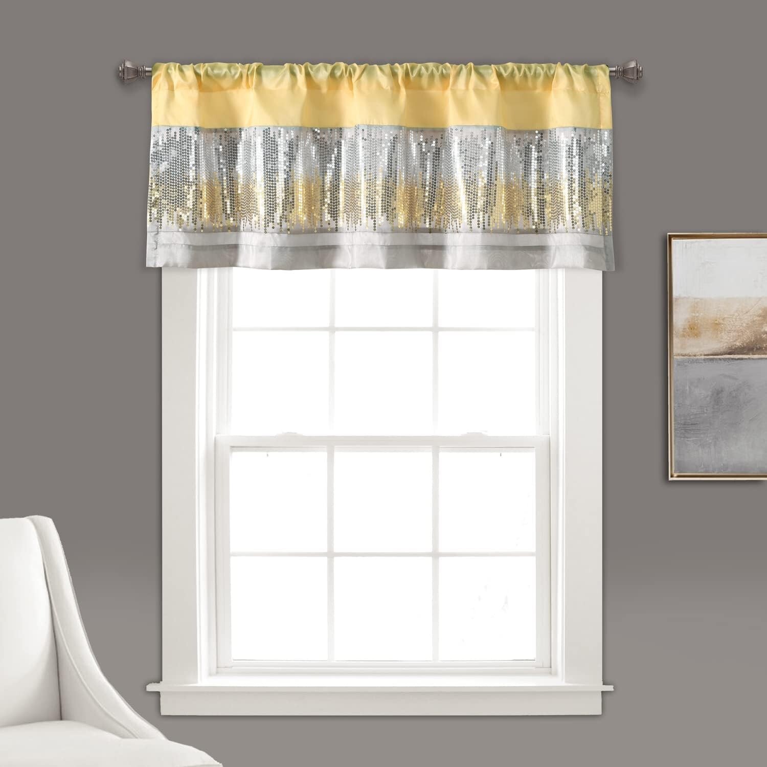 Lush Decor Night Sky Valance, Single, 52″ W x 18″ L, Yellow & Gray – Sequin Curt