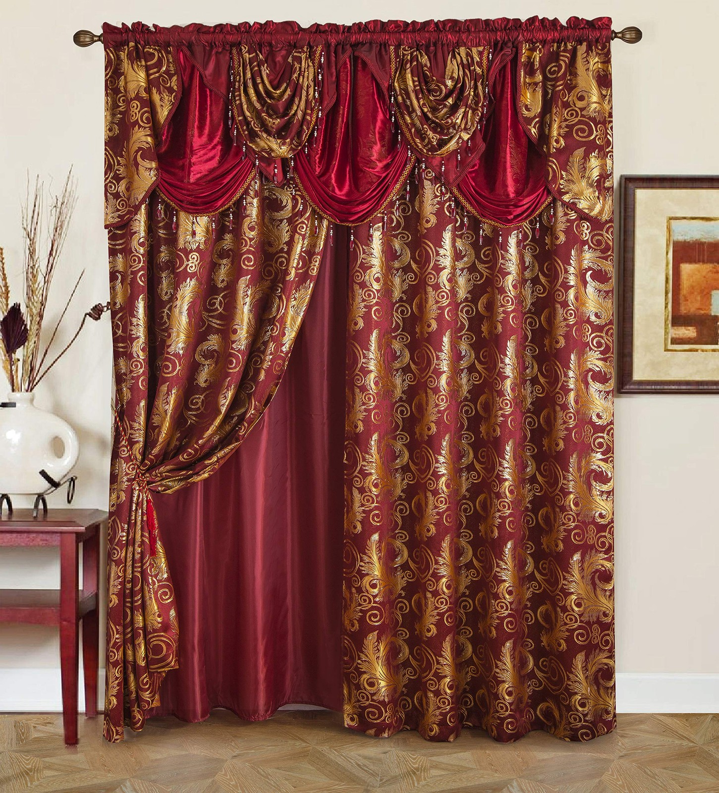 Golden Rugs Jacquard Luxury Curtain Window Panel Set Curtain with Attached …
