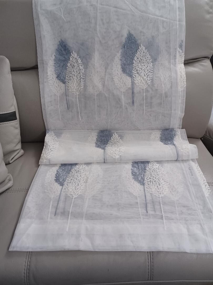 Window Curtains White Sheer Panels Embroidered Leaves 88″L x 100″W (Pack of 2)