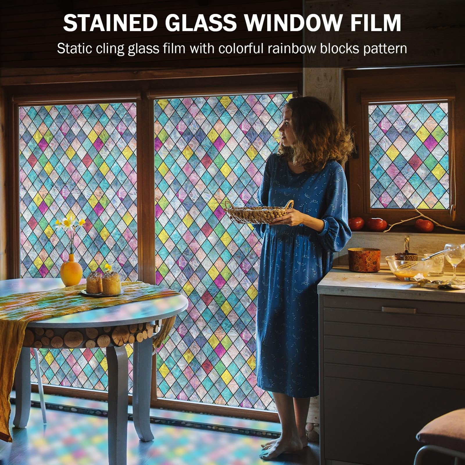 Stained Glass Window Film, Window Privacy Films, Colorful Lattice Window Tint…