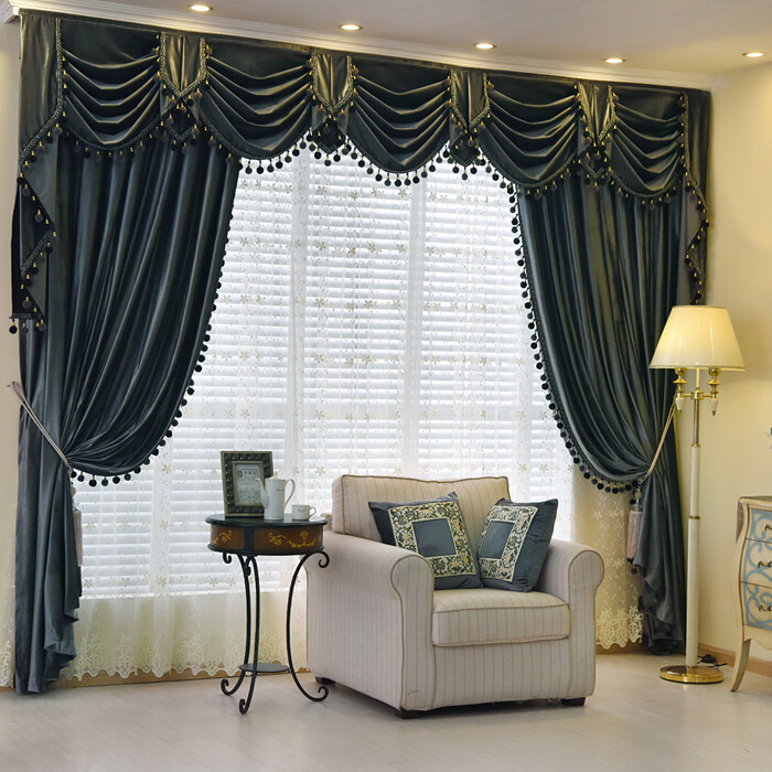 European luxury velvet thick dark grey solid cloth curtain valance sheer E789