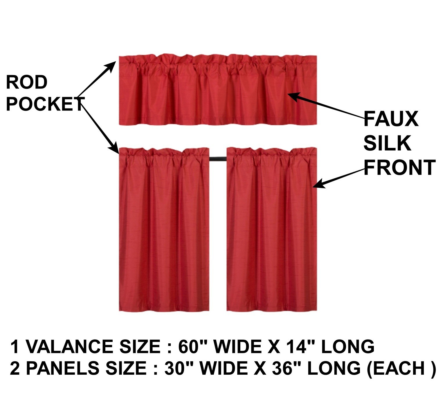 NEW ROD POCKET SILKY WINDOW DRESSING SMALL ROOM CURTAIN PANELS 3PC SET 36″L (K3)