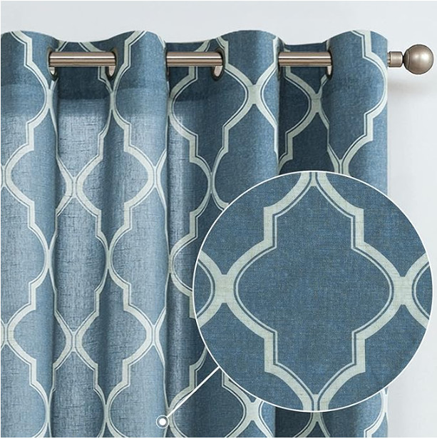 2 Panels Linen Light Filtering Moroccan Print, Window Curtains 52 in x 84 inch