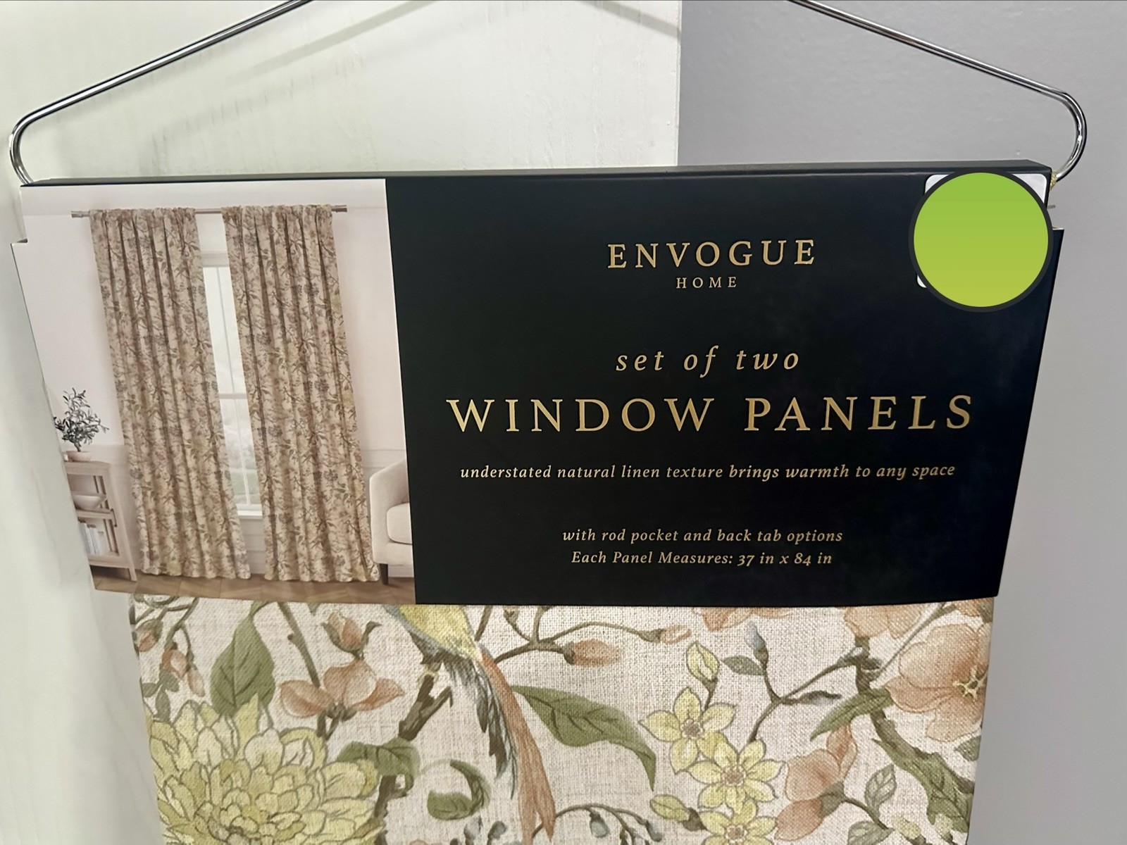 2 ENVOGUE Window Curtains 2 Panels Beige 37” x 84” Each Flowers Birds Floral NWT