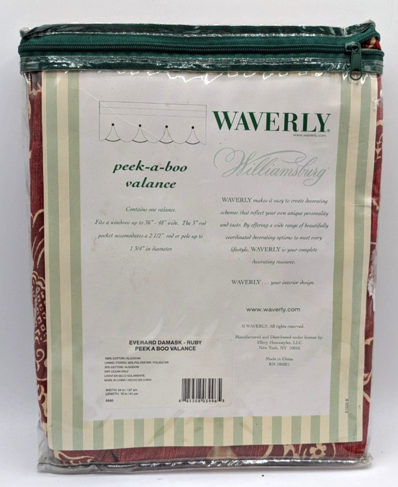 NEW Waverly Williamsburg Everad Damask Ruby Peek A Boo Valance Red Gold 54 x 16