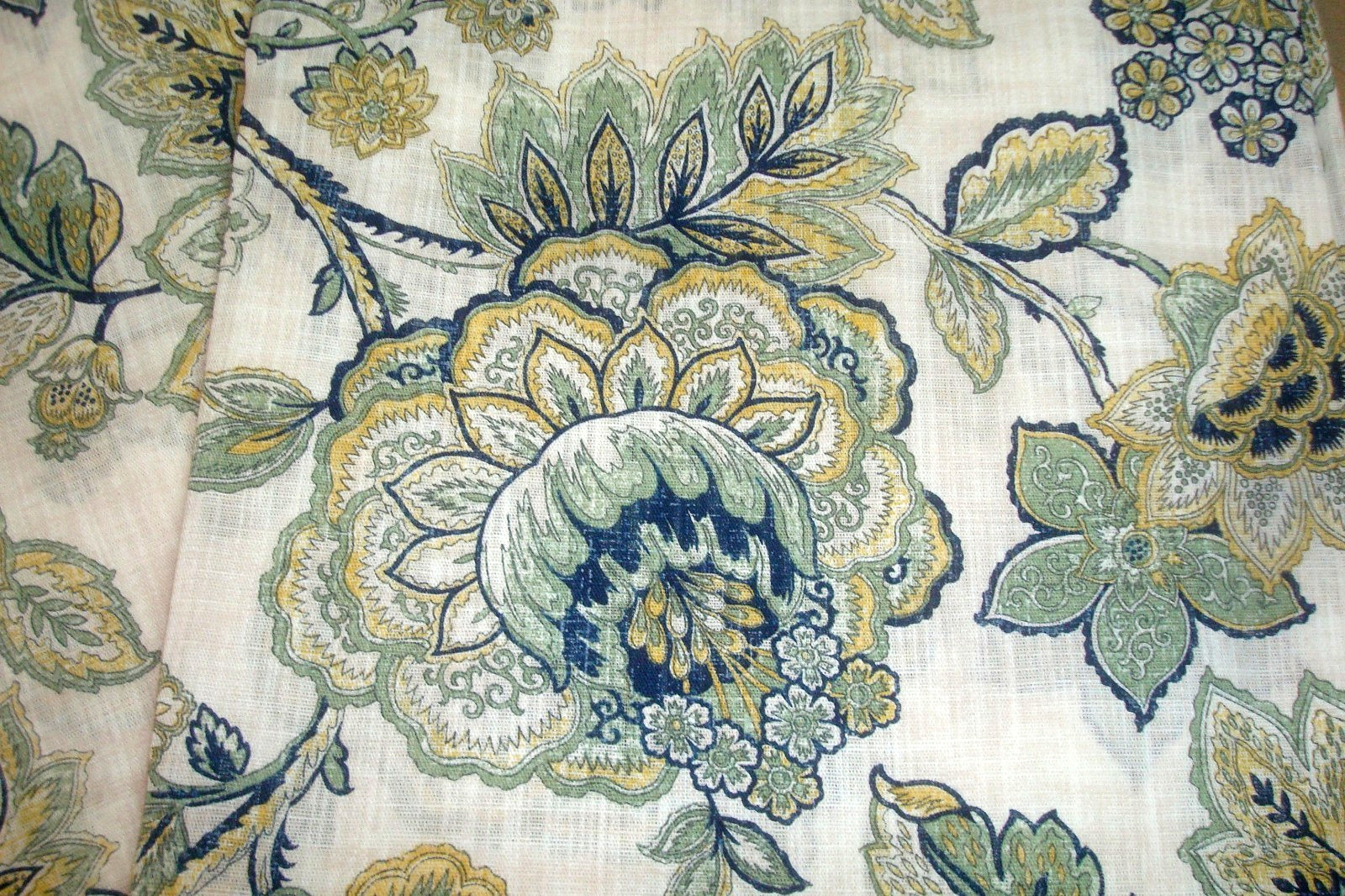 NWT Moss & Willow 2 pc Curtain Panels Floral Cotton blend Blue Green 84″ lg