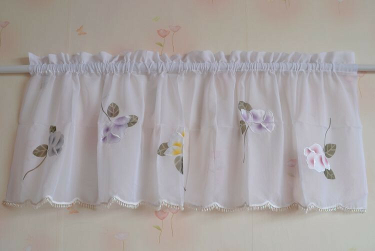Embroidered Yellow, Purple, Pink Flowers W/Trim Window Curtain Valance 58 X 12″