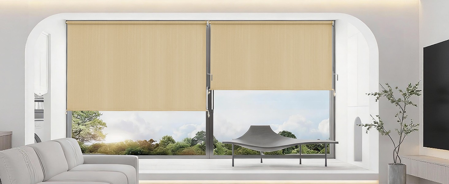 Outdoor Roller Shades for Porch , Cordless Patio Roll Up Blinds with Spliced