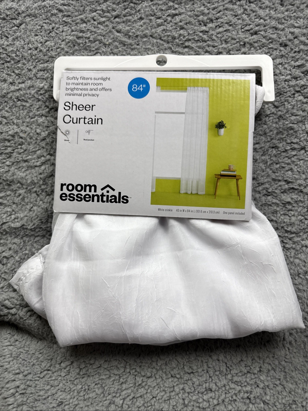 Room Essentials 1pc Sheer Crinkle Window Curtain Panel White 40″W X 84″L