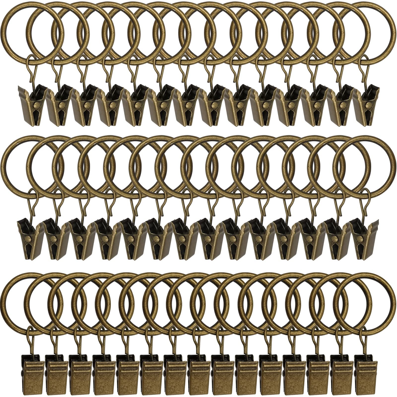 WeeksEight 44 Pack Bronze Curtain Rings with Clips, Curtain Hooks Hangers Cli…