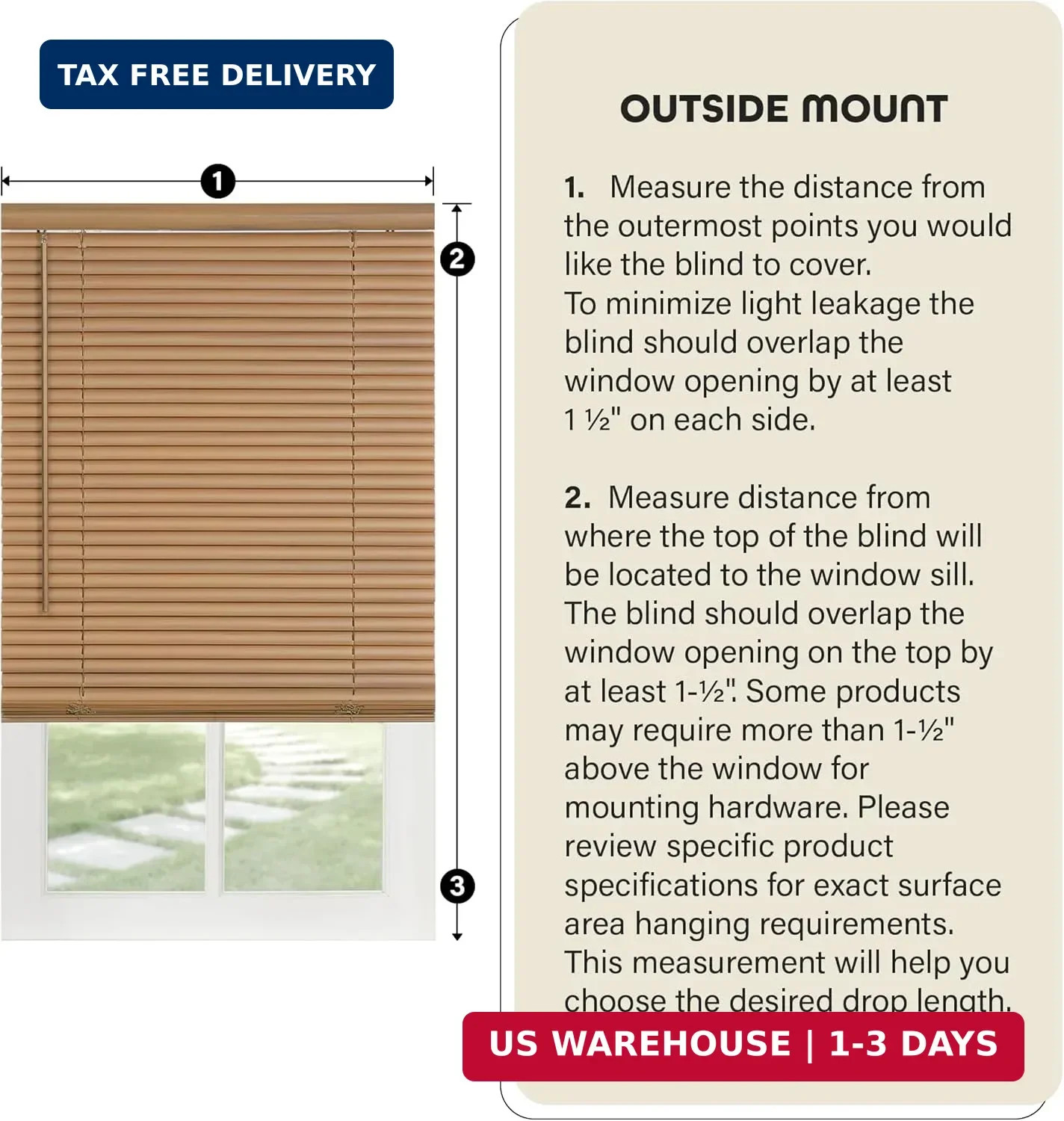 Cordless Light Filtering Mini Blind – 34 Inch Width, 48 Inch Length, 1″ Slat Siz