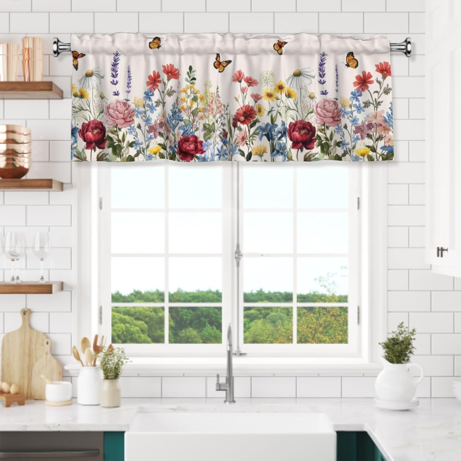 Floral Valances for Windows Spring Summer Wildflower Kitchen Curtain Farmhouse