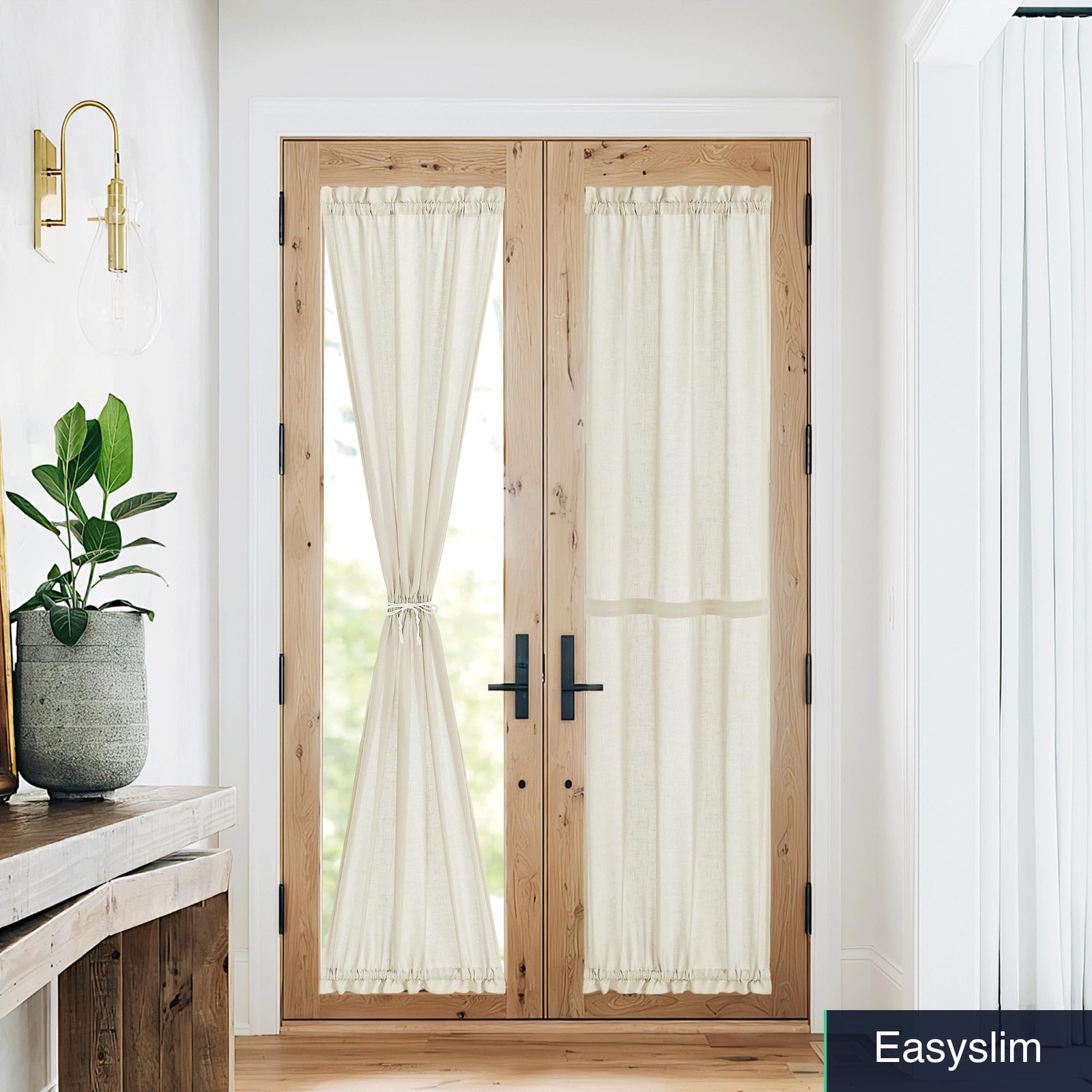 Linen French Door Curtain with Drawstring Tieback, 26″W x 80″L Rod Pocket