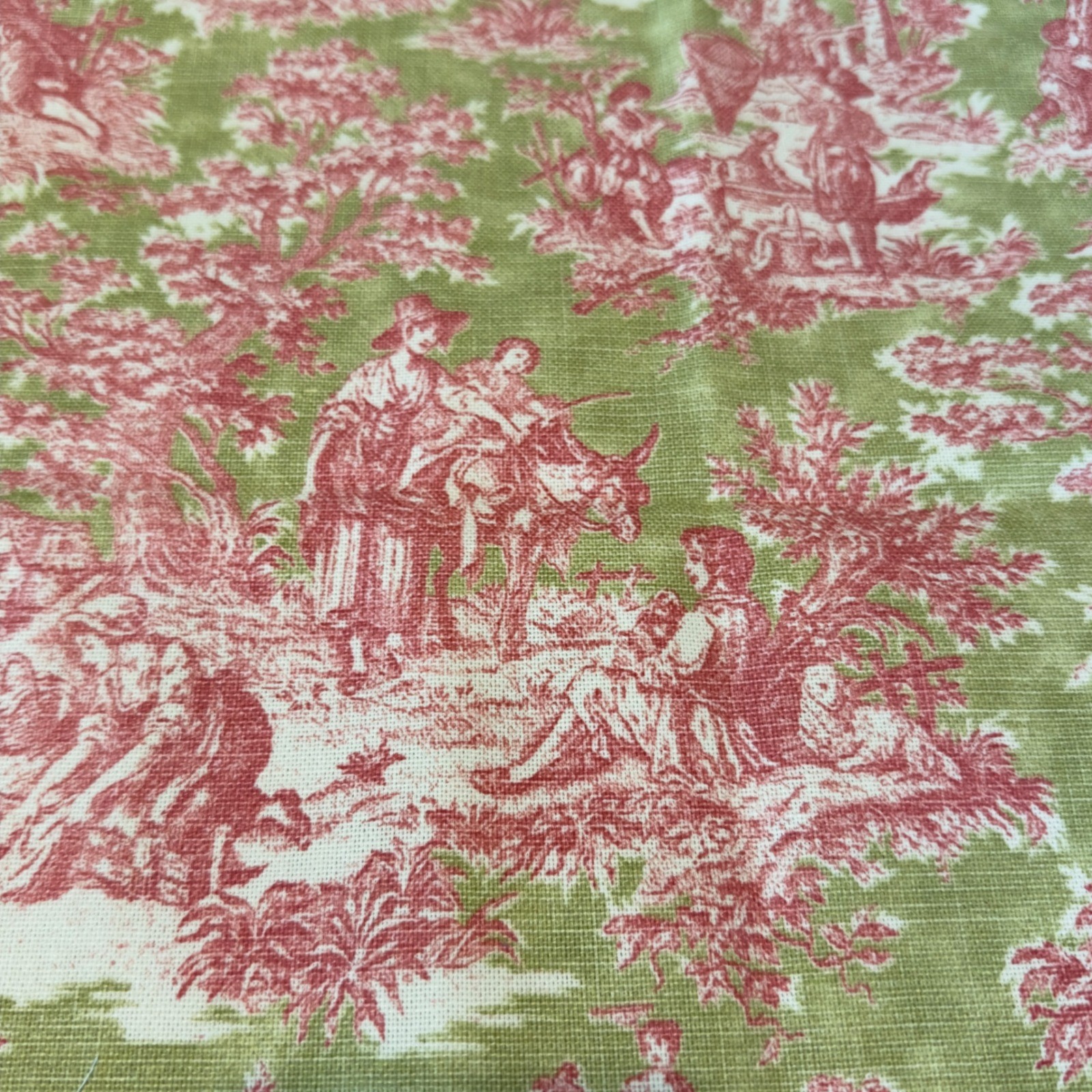 Vintage French Country Toile de Jouy Window Valance Red Green Pastoral 53×16
