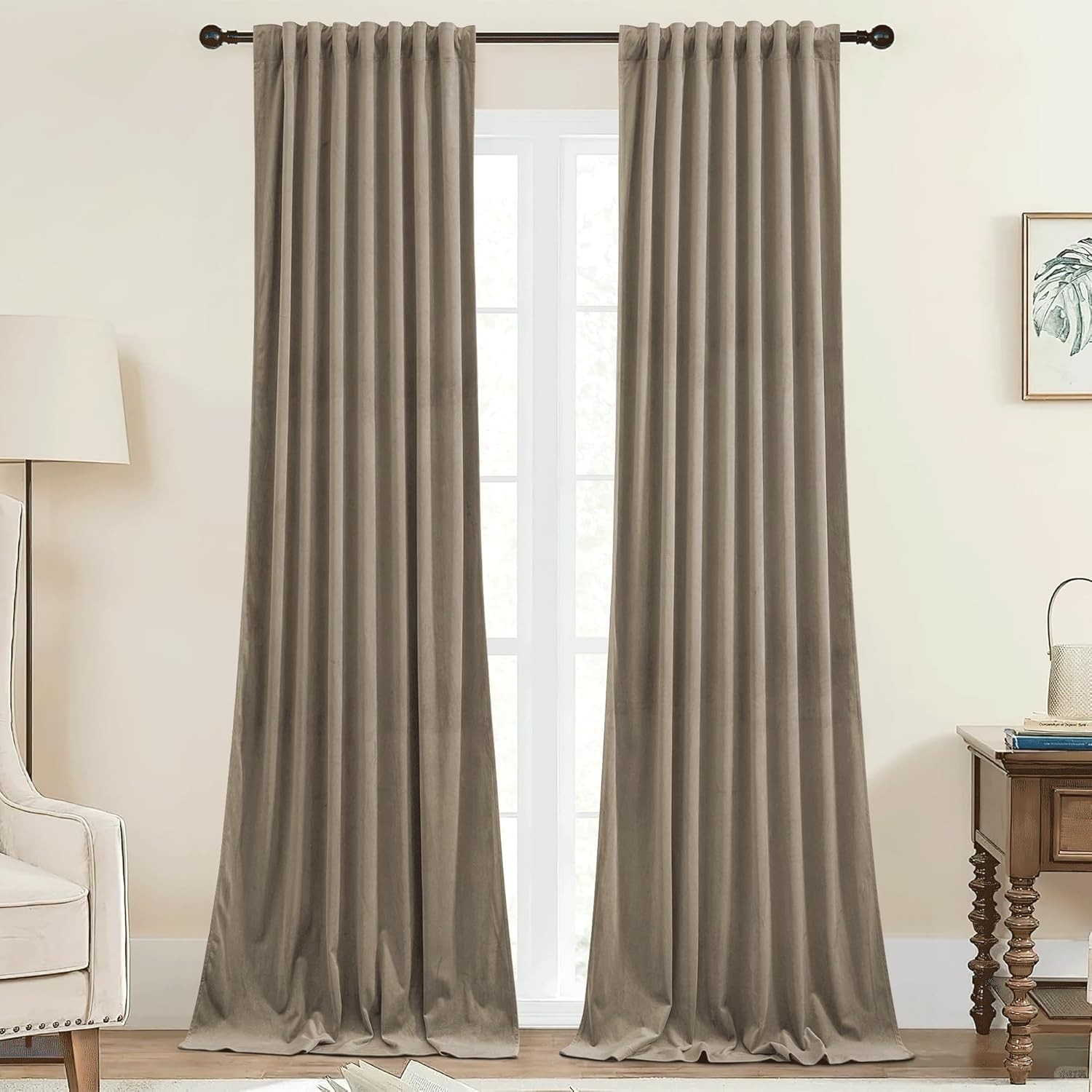 StangH Camel Beige Velvet Curtains. 2 panels. Room darkening 42″W x 90″L
