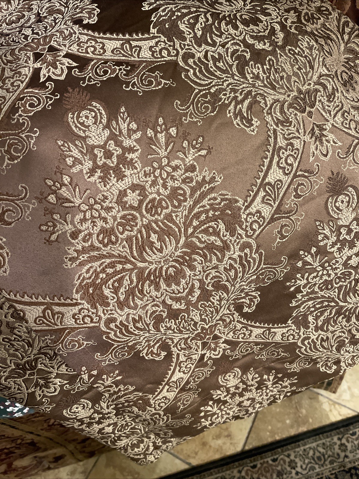 Croscill Bronze And Gold Pole Top Curtains Demask 52×84 Embossed 3 In Pocket
