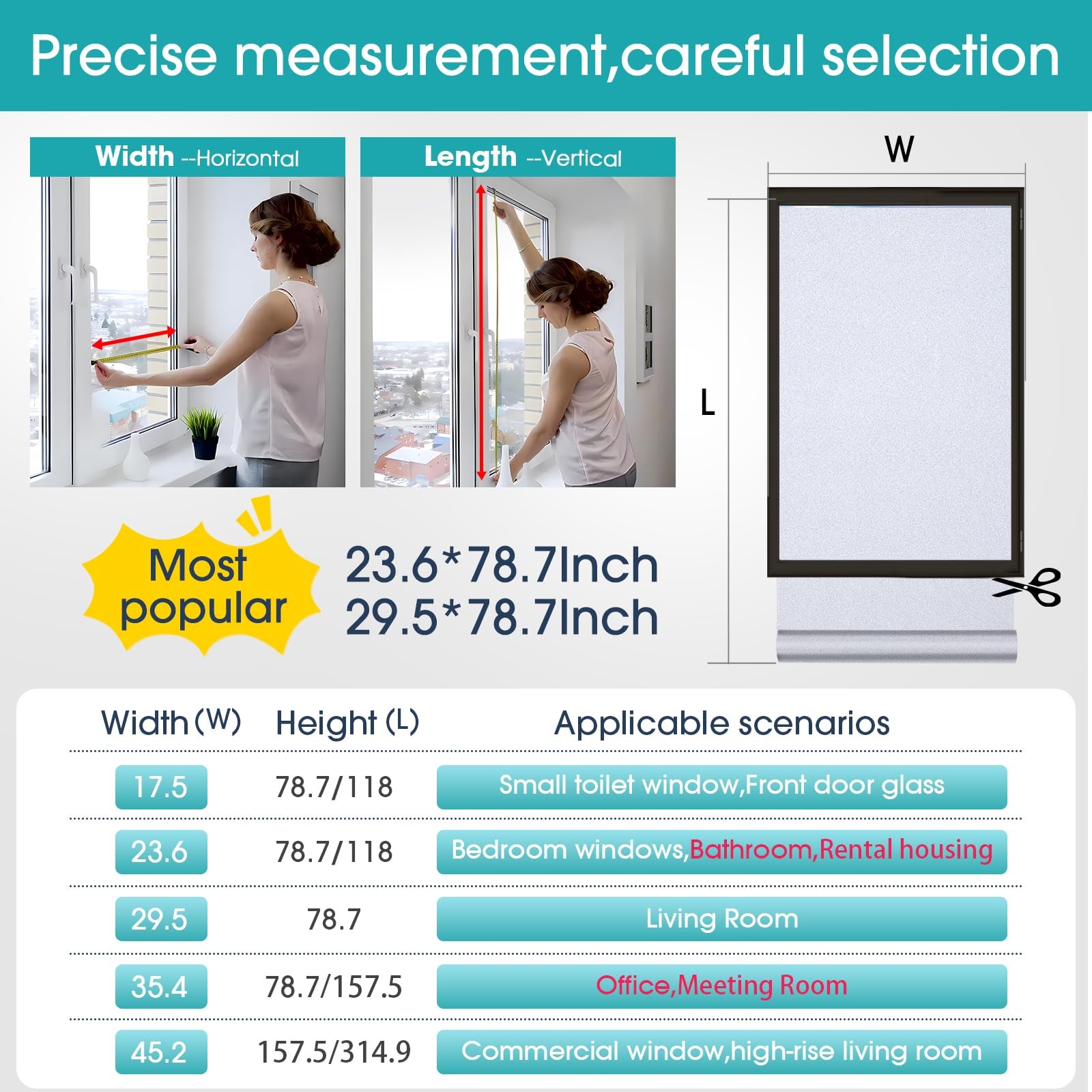 Coavas Frosted Glass Window Privacy Film Day and 17.5 X 78.7 Inch, Pure