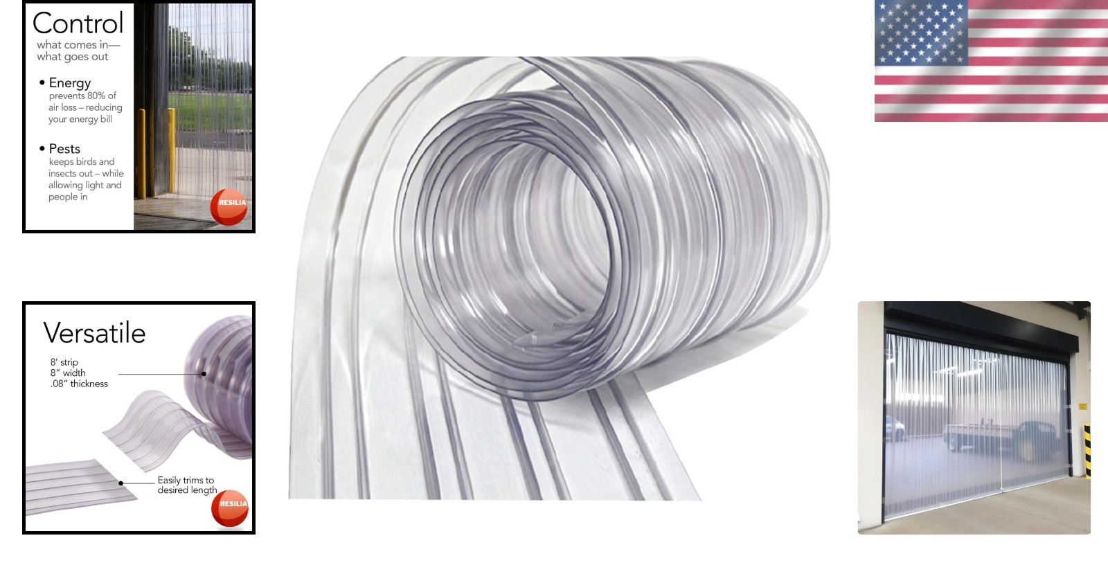 Clear Vinyl Strip Curtain for Warehouse Doors – Single 8″x8′