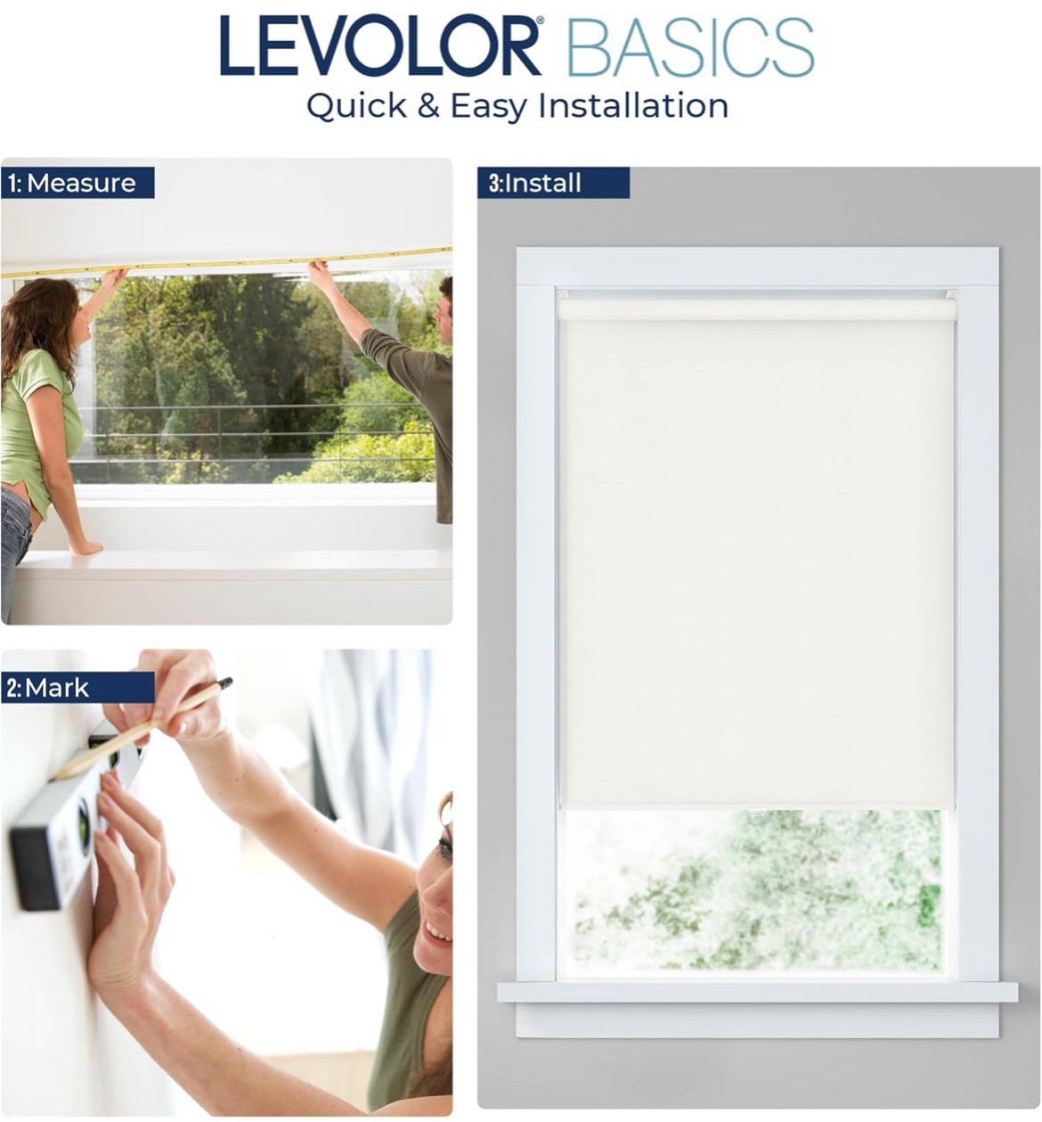 LEVOLOR Basics Cordless Blackout Roller Shade, 34″ x 72″, #R028