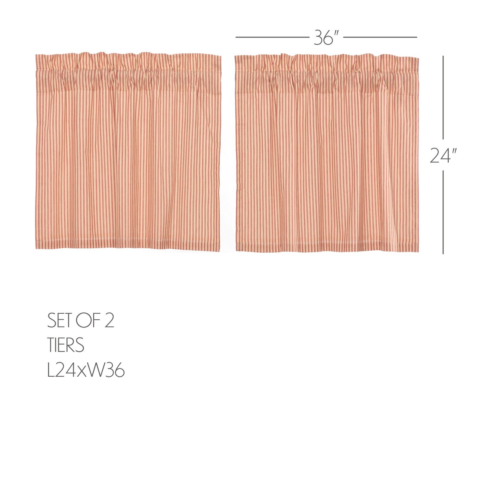 VHC Brands Farmhouse 24″x36″ Ticking Stripe Tier Pair Kitchen Window Curtains