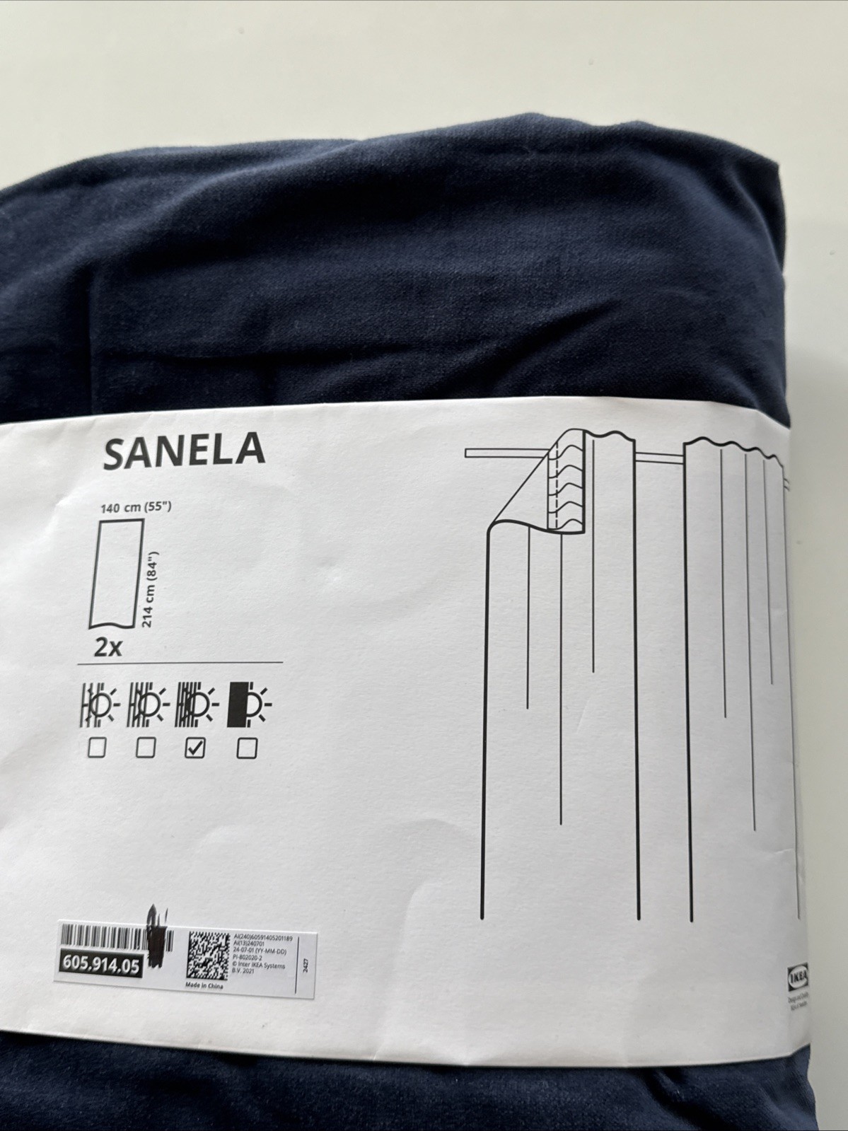 IKEA Sanela Velvet Curtains 2 Panels (1 pair) 100% Cotton Dark Blue 55″ x 84″