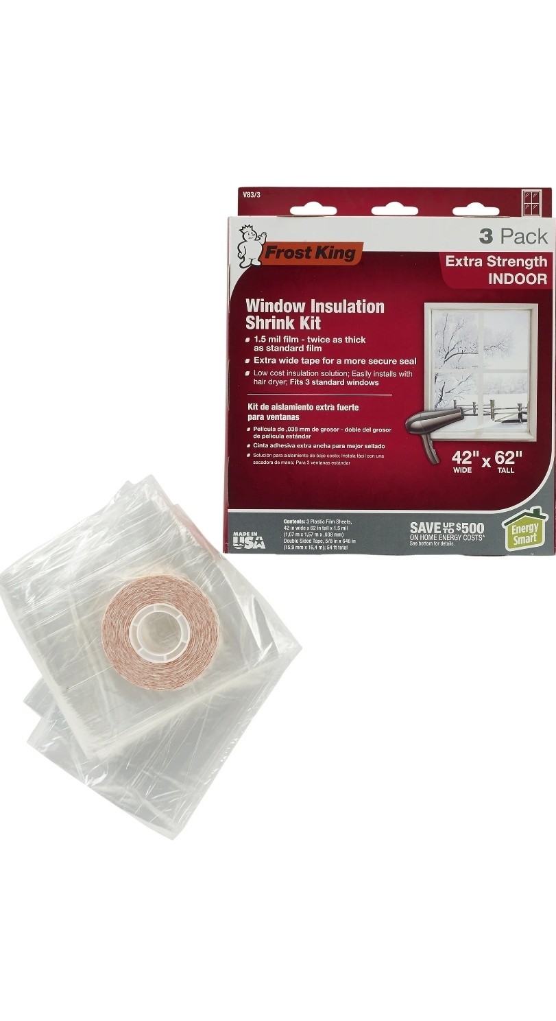 [2X] Frost King V83/3 Heavy Duty Plastic Film Shrink Window Kit 3-Pk 42″ x 62″